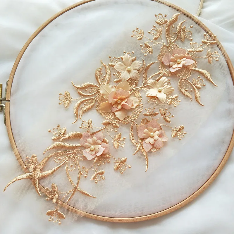 $12.24 4 Pieces Beautiful Pretty 3D Flower Embroidered Lace Appliques For DIY Wedding Dress Costumes