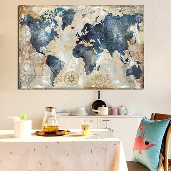 

Vintage Watercolor World Map Painting Canvas Painting Poster and Print Wall Picture for Living Room Cuadros Decor No frame