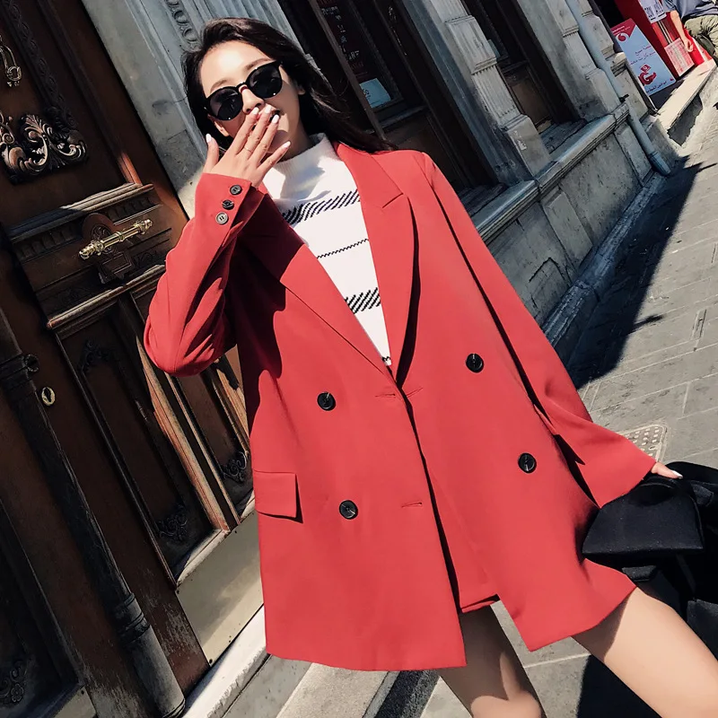 Suit female 2019 summer new women's Korean version of the loose long-sleeved small suit jacket casual skirt two-piece