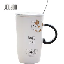 JOUDOO 450 мл керамическая кофейная кружка с ложкой и крышкой забавный кот рукоятки кружки для кофе посуда для напитков рождественские подарки 35