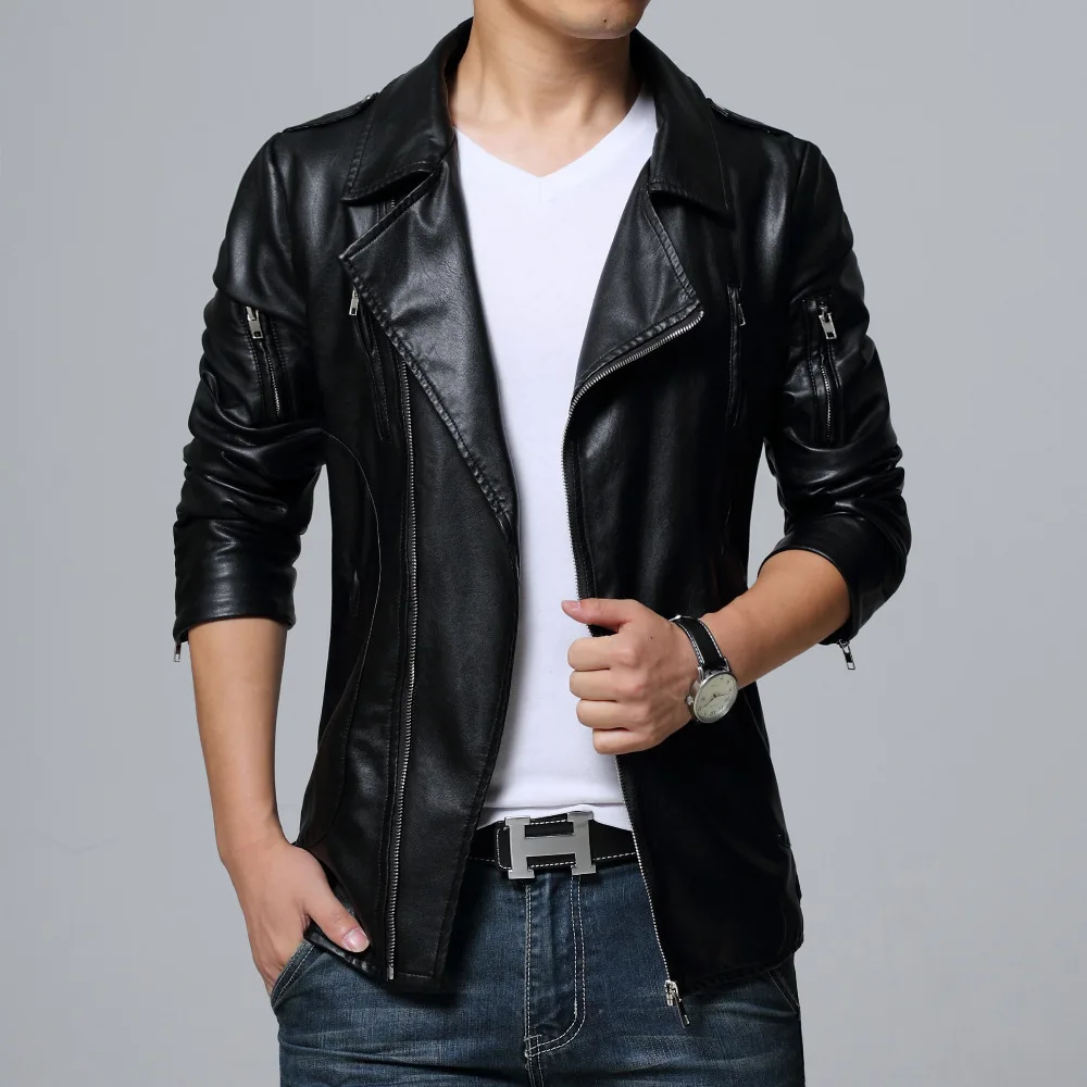 LONMMY Leather jacket men Oblique zipper PU Suede windbreaker mens leather coat jacket Outerwear Slim fit Red 2018 Autumn Spring