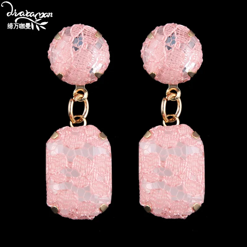 

Dvacaman New Geometric Pink Cloth Drop Earrings for Women Handmade Ethnic Long Dangle Earrings Bohemian Jewelry Accessories AB35