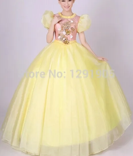 

bubble sleeve light yellow/pink medieval dress sissi princess Medieval Renaissance Gown queen Costume Victorian Marie Belle ball
