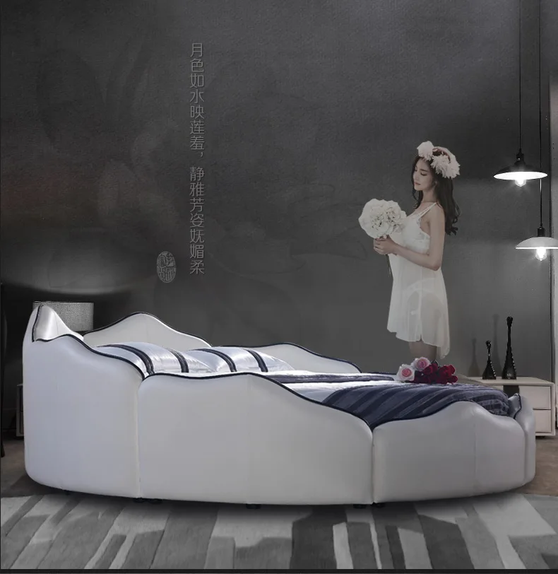 Настоящая натуральная коровья кожа кровать мягкие кровати спальня camas освещенная круглая кровать muebles de dormitorio yatak мобильный кварто уникальный дизайн