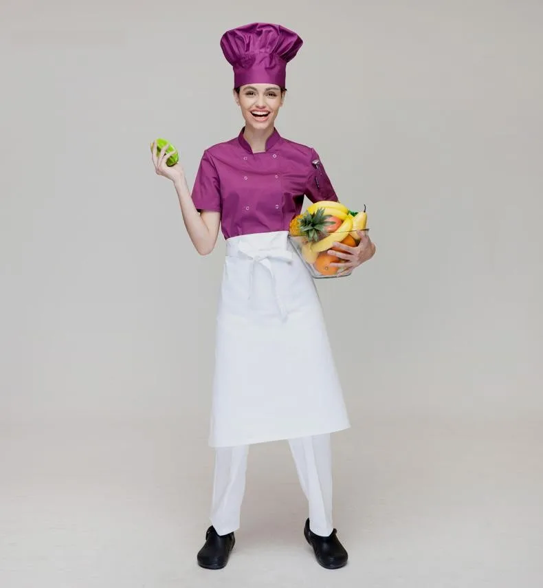 Новая форма повара ресторана Куртки Женщины повара Униформа с коротким рукавом кухня рабочая одежда