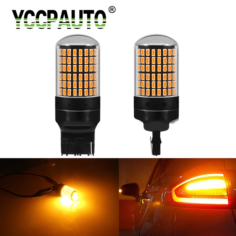 

2Pcs P21W W21W PY21W LED Bulbs For Turn Signal Light No Flash Yellow 1156 BA15S BAU15S T20 LED Car Light Canbus 3014 144 SMD 12V