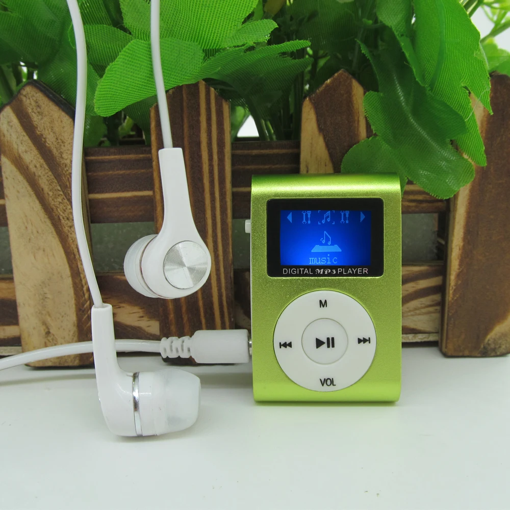 Sport MP3 Player with LCD Screen Metal Mini Clip MP3 Music Player Earphones USB Cable with Micro TF/SD Card Slot
