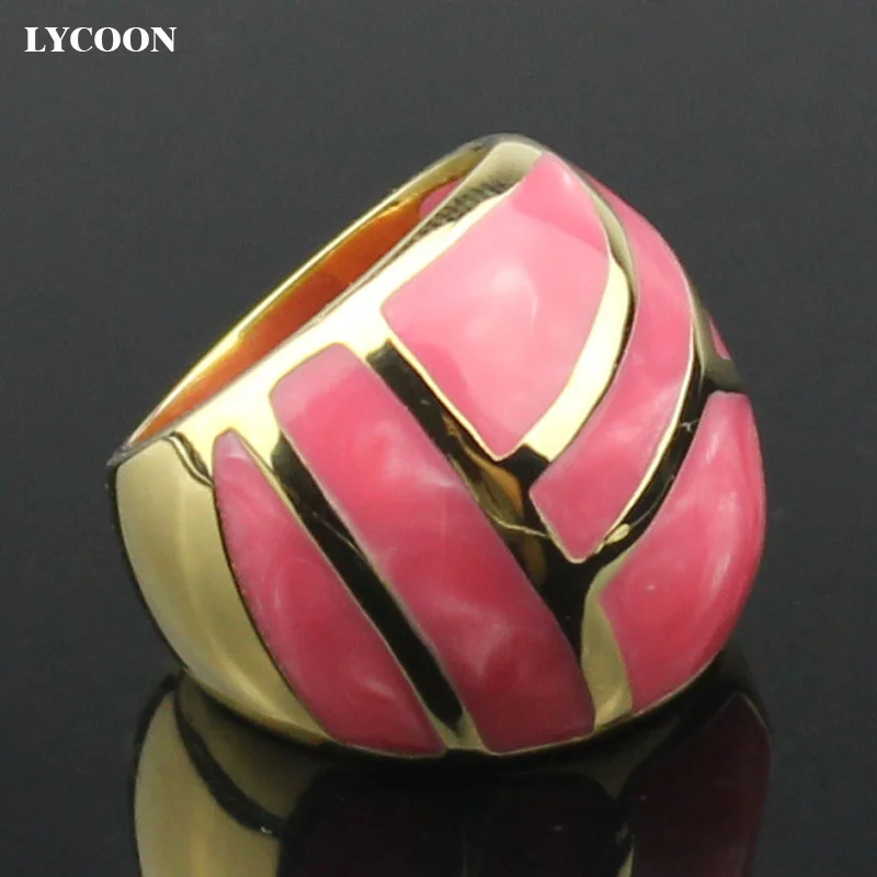 

LYCOON Fashion Woman's Ceramics ring Hight quality 316L stainless steel with peach resin rings Imported Enamel in Gold color