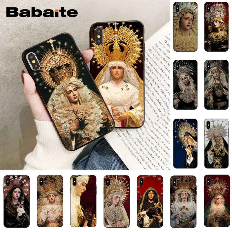Мягкий чехол для телефона Babaite с изображением благородной Девы Марии черный Apple