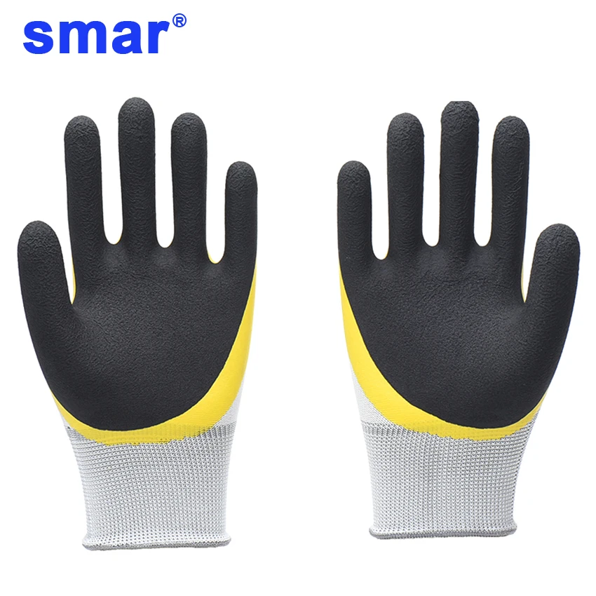 

Smar Yellow double Latex Microfine Foam Gloves Factory Safety Working Gloves for Men use 6 Pairs Half dozen free delivery