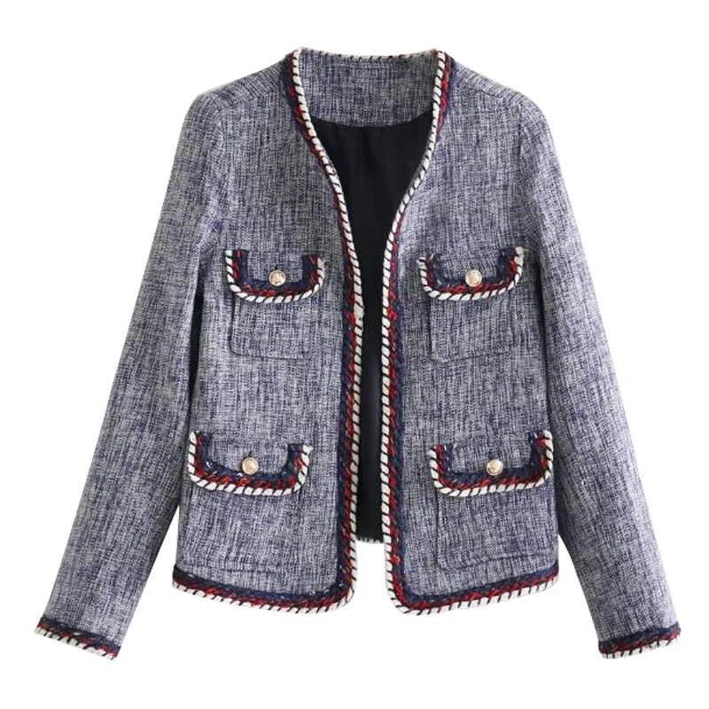 

Vintage Hook-and-eye Fasteners Jacket Women 2018 New Fashion Flecked Cardigan O Neck Long Sleeve Pockets Casual Casaco Feminino