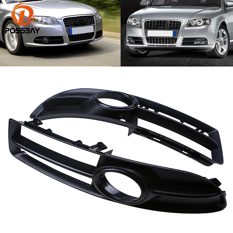 

POSSBAY Car Front Bumper Lower Grill Grilles Fog Light Covers for Audi S4 B7 Sedan quattro 2005-2009 Black Hole Grills