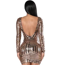 New Arrival Autumn Women Gold Sequin Dress Long Sleeve Plus Size Bodycon Backless Sexy Dress Mini Party Clubwear CP1633