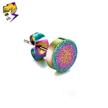 Модные круглые серьги-гвоздики унисекс, синие титановые стальные серьги, черная розовая Золотая Радуга, фестиваль прайд, серьги для мужчин и женщин, 1 шт