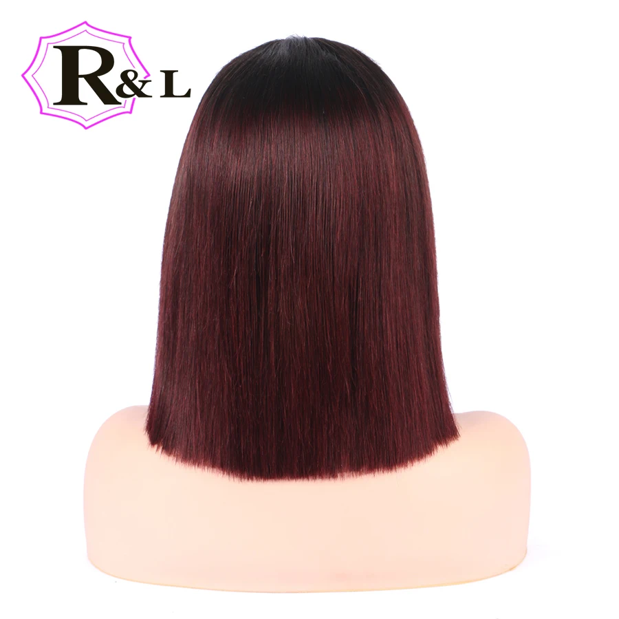 RULINDA T1B/бордовый 13*4 Боб Синтетические волосы на кружеве человеческие волосы парик с Омбре Цвет короткие прямые бразильские парики Remy предварительно вырезанные