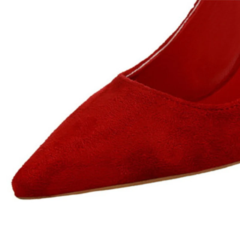 2018 New High Heels Women Fashion Pointed Toe Office Shoes Women's Solid Flock Shallow High Heels Shoes for Women 9 Colors