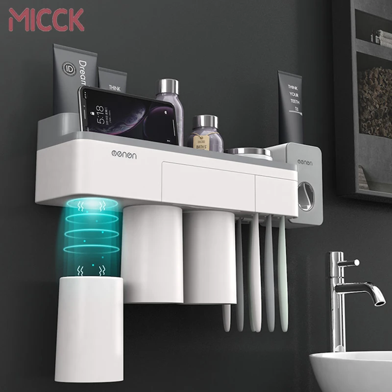 MICCK Магнитная Адсорбция перевернутая настенная подставка для зубных щеток навесные принадлежности коробка для хранения макияжа стойка аксессуары для ванной комнаты Набор