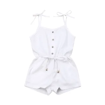 

6M-3Y Kids Baby Girl Sleeveless Solid White Strap Romper Jumpsuit One Pieces Summer Clothes