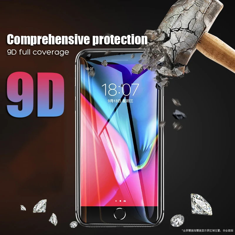 9D полное покрытие закаленное стекло для iPhone 5 5S 6 6s Plus защита экрана Защитное стекло для iPhone 7 8 Plus стеклянная пленка