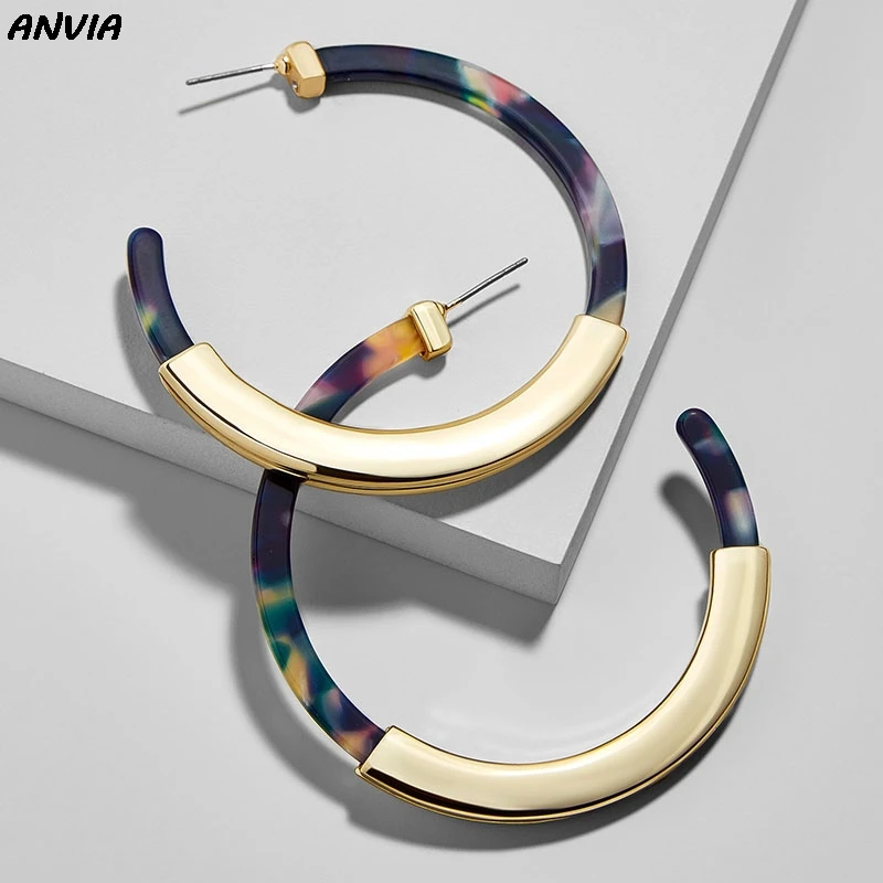 

Fashion Bohemia Acrylic Acetate Hoop Earrings for Women Vintage Leopard Print Circle Hoops Alloy Earring za jewelry Female 2019