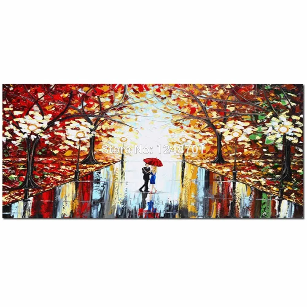 

Hand Painted Abstract Palette Knife Impasto Landscape Canvas Oil Painting Lovers Umbreller Wall Pictures Living Room Home Decor