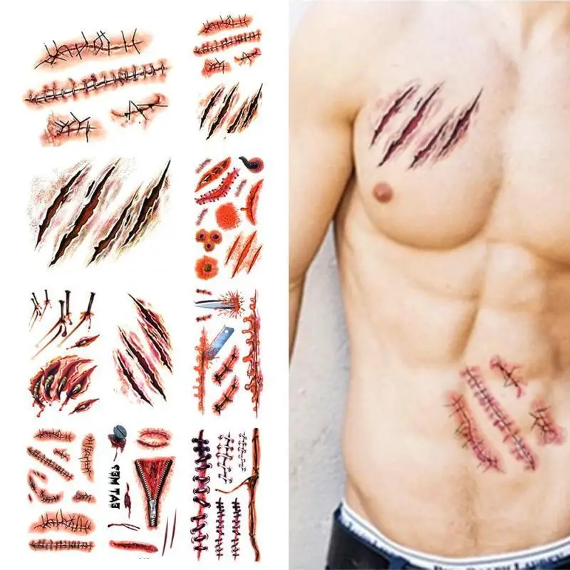 5Pcs Halloween Zombie Scar Tattoo Fake Scars Bloody Costume Makeup