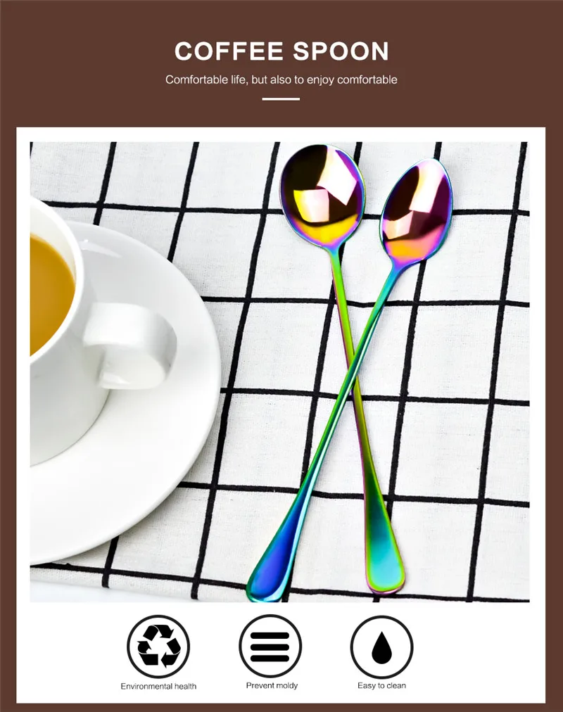 FHEAL 1 шт. Нержавеющая сталь Радуга Кофе ложка c длинной ручкой перемешивания Чай ложки, столовая посуда комплект Рождественский подарок