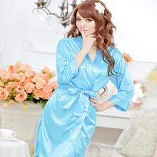 1 шт. Женская Сексуальная атласная Женская пижама с кружевом Халат ночное белье Ночная рубашка кимоно Интимная Ночная сорочка секс товары