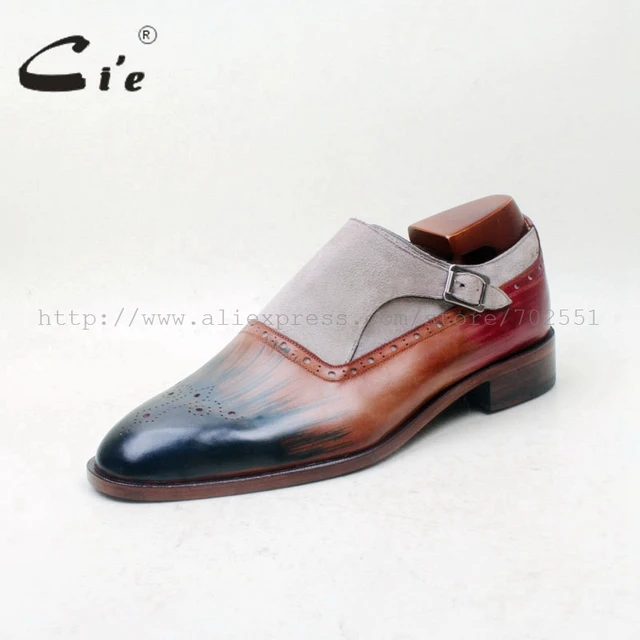 cie Free Shipping Bespoke Handmade Round Toe Single Monk Staps Grey Suede Brown Patina Blue Matching Calf Leather Outsole MS154