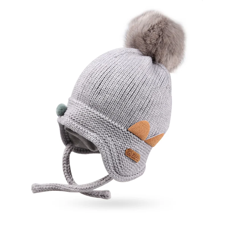 Cat Cartoon Baby Girls Hat Knit Warm Infant Beanie Hat Winter Solid Crochet Hat With Pompom Lace Up Ear Protect Beanie Baby Boy (4)