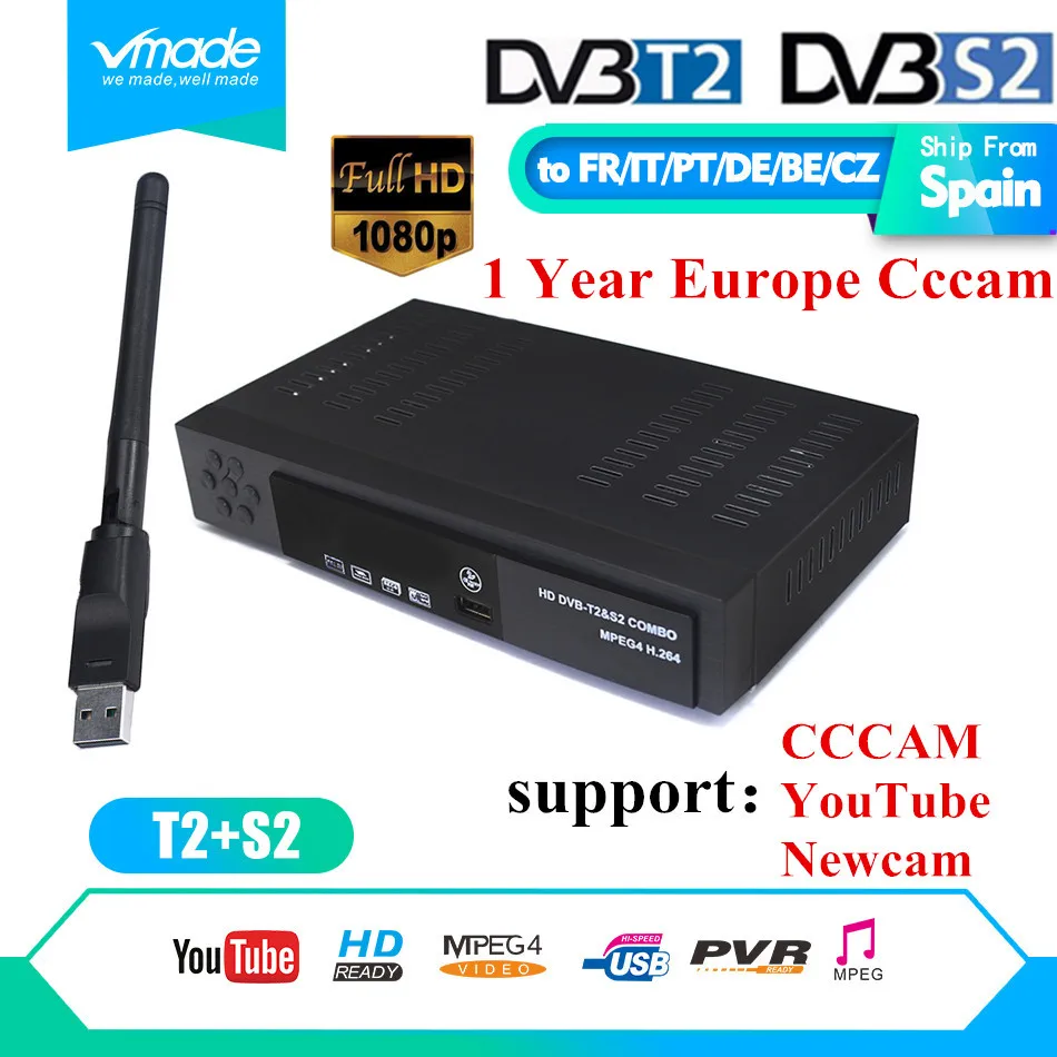 Цифровой наземный спутниковый ТВ приемник FTA Combo DVB-T2 DVB-S2 Suppor HD IP tv YouTuBE tv Box H.264/с 1 год Европа CCCAM