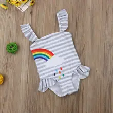 Летние милые Лидер продаж дети бикини для девочек Радуга без рукавов полосатый купальник купальный костюм ванный Комплект пляжный одежда для малышей