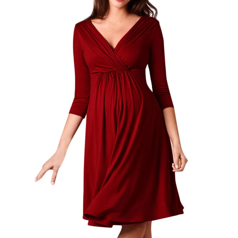 Nursing Dress Top V Collar Breastfeeding Long Sleeve Women Winter for Feeding Maternity Pregnancy Clothes Plus Size 15