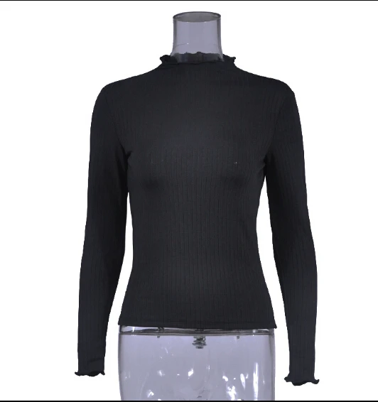 Blouses Knit Longues blanc Col Manches Noir Slim Automne rose Hiver Casual À Couleur Blouse Solide Femmes Chaud Roulé Dames EqUZw10tnx