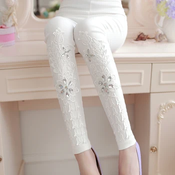 

2xl plus big size panty women spring summer autumn 2018 feminina thin high waist elastic black white lace legging female A3562