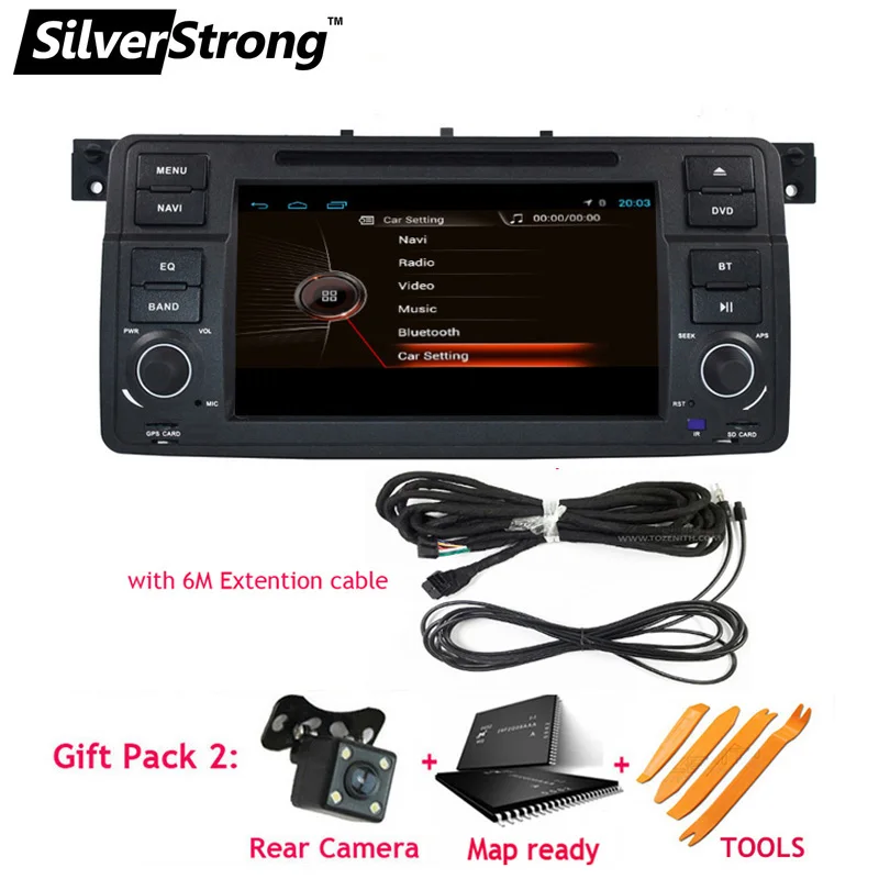 SilverStrong Android9.0 1DIN ips автомобильный DVD для BMW E46 318 320 Автомобильный gps DAB M3 3 серия с wifi Navi Радио BT - Цвет: with 6M cable PACK2