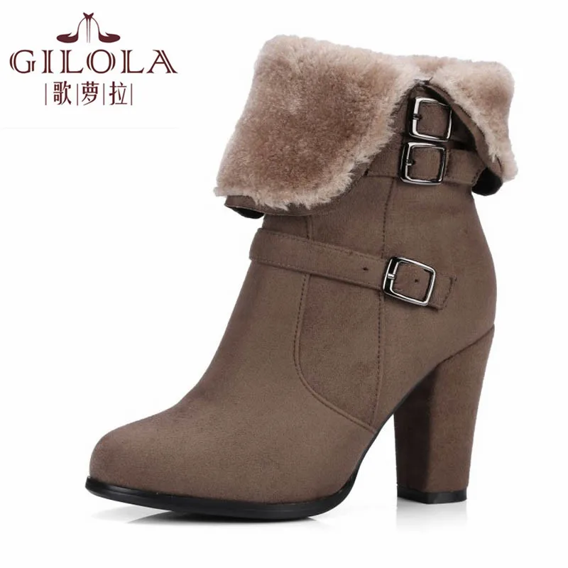 

ankle high heels platform sexy snow women boots shoes woman autumn botas motorcycle thick heels black beige #Y0713423F