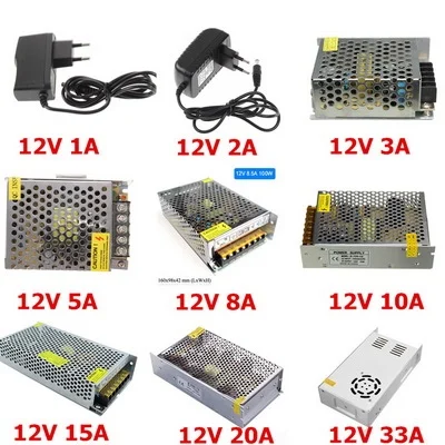 Питание 12V 1A 2A 3A 5A 8.5A 15A 16.7A 20A 30A светодиодный драйвер переменного тока 110/220V переменного тока в постоянный 12В импульсный источник Трансформатор Адаптер для Светодиодные ленты