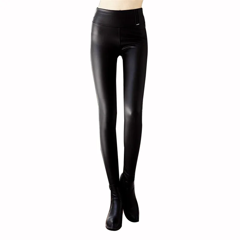 MOBTRS Sexy Women Leggings High Waist Stretch PU Leather Slim Pants