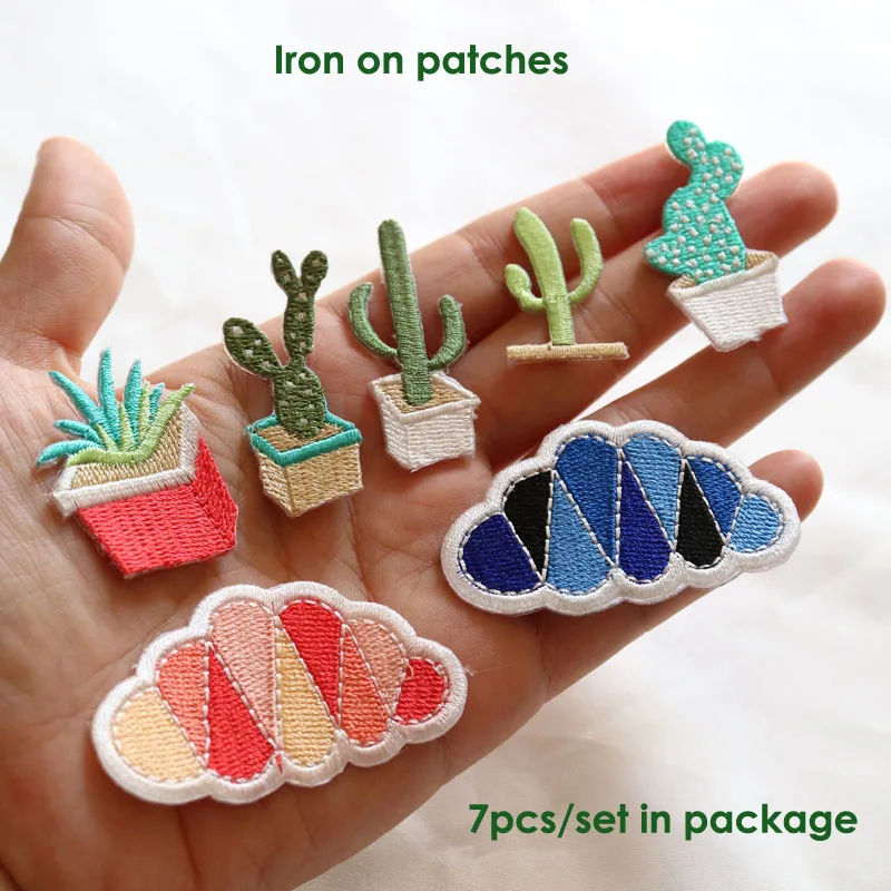 7pc/lot iron on cloud cactus patches for clothing Small embroidery ironing applique parches sticker bags backpack jeans | Дом и сад