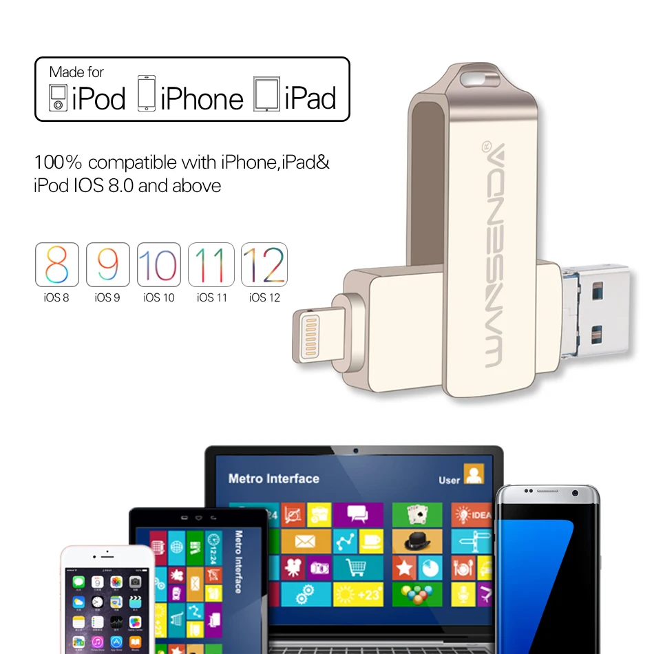 WANSENDA 3 в 1 OTG USB флэш-накопитель для Android/iOS/PC USB 3,0 Флешка 8 ГБ 16 ГБ 32 ГБ 64 Гб карта памяти, Флеш накопитель