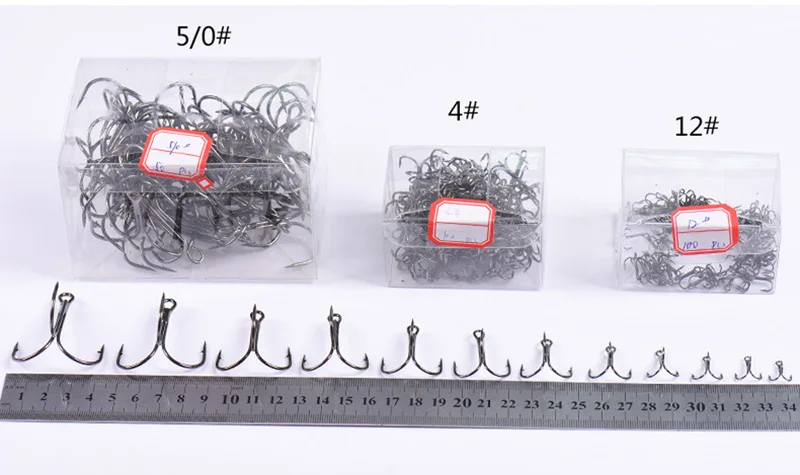 100 шт./лот 12#-5/0# черный никелевый рыболовный крючок из высокоуглеродистой стали тройные Крючки рыболовные снасти с отверстием для ловли карпа рыболовные снасти коробка