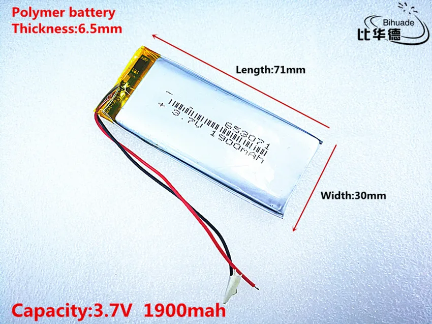 

Good Qulity 3.7V,1900mAH,653071 Polymer lithium ion / Li-ion battery for TOY,POWER BANK,GPS,mp3,mp4
