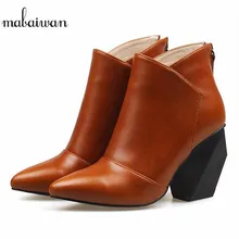 Mabaiwan/женские ботильоны из натуральной кожи на необычном высоком каблуке; Bota Feminina; женские туфли-лодочки на высоком каблуке с острым носком; Botas Mujer
