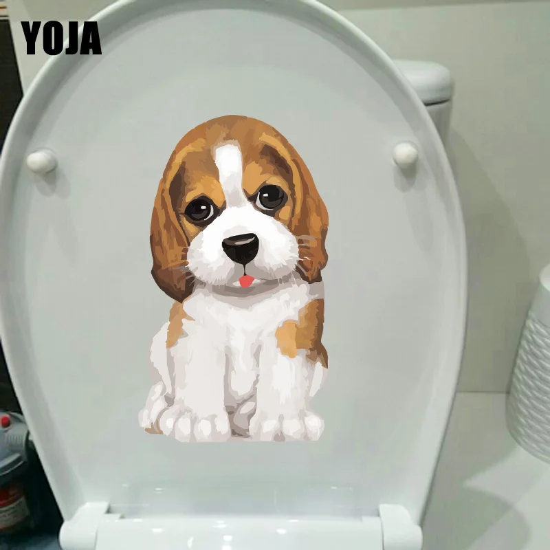 

YOJA 12.2*20.7CM Cute Hand-Painted Dog Toilet Sticker Cartoon Wall Decals Home Decoration T1-0228