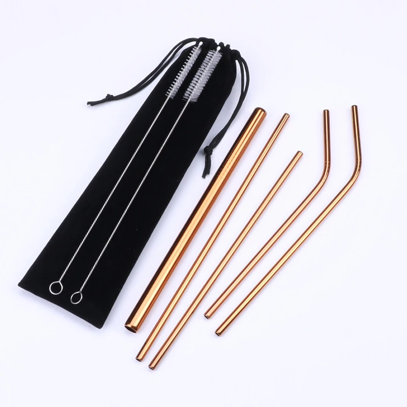 

8pcs/lot Eco Friendly Stainless Steel Reusable Straw Metal Bent Filter Drinking Straw with Clean Brush Yerba Mate Bar Accessory