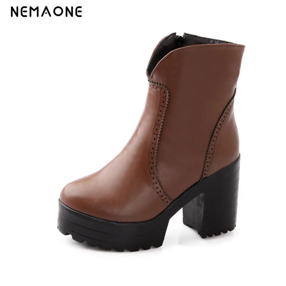 

NEMAONE 4 Color Winter zip Sexy Women Boots Fashion Platform punk high square heels Black Ankle boots Plus Size 34-43