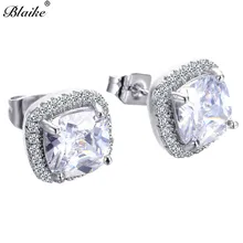 Blaike модные квадратной формы с цирконом 925 серебро серьги гвоздики для женщин Красочные/белые/черные/красные хрустальные маленькие серьги