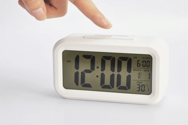 Светодиодный светильник с датчиком яркости, Ночной светильник, умный цифровой электронный будильник с ЖК-дисплеем, температурный календарь, часы повтора даты