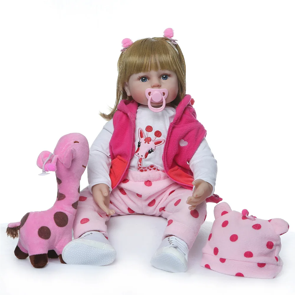 

Nicery 23-24inch 58-60cm Bebe Reborn Doll Soft Silicone Boy Girl Toy Reborn Baby Doll Gift for Children Blond Hair Pink Giraffe